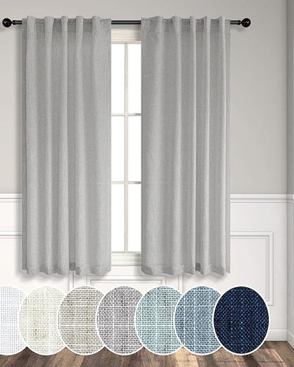 Grey Curtains 38 Inch Width for Kitchen Windows 2 Panels Back Tab Rod Pocket Linen Sheer Cafe Tier Light Filtering Short Curtains for Bedroom Laundry Room Closet Door Decor Wide 38x45 Long Light Gray