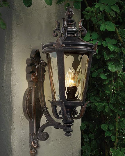 John Timberland Casa Marseille Vintage Outdoor Wall Light Fixture Veranda Bronze Scroll Frame 22" Champagne Hammered Glass for Exterior House Porch Patio Outside Deck Garage Yard Front Door