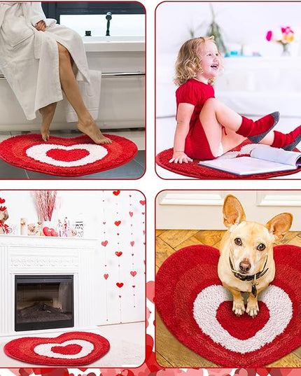 Ceenna Heart Shaped Rug Valentines Bath Mats Red Heart Doormat Absorbent Non-Slip Washable Rugs for Galentine Day Home Entrance Bathroom Shower Floor Decor, 27.56 x 19.69 Inches
