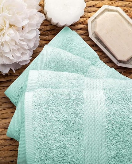 Superior Egyptian Cotton Pile Hand Towel Set of 4, Ultra Soft Luxury Towels, Thick Plush Essentials, Absorbent Heavyweight, Guest Bath, Hotel, Spa, Home Bathroom, Shower Basics, Sea Foam
