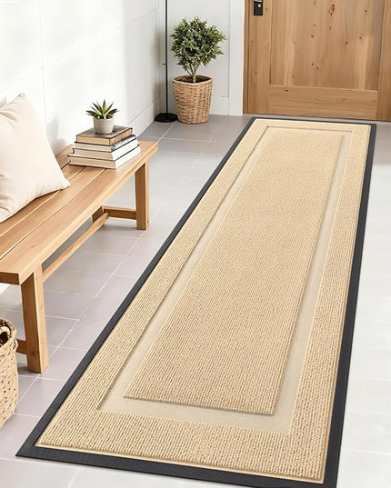 OLANLY Front Door Mat Indoor Outdoor Entrance, Waterproof All-Season, All-Weather Doormat, Sturdy Natural Rubber, Fade Resistant, Low Profile, Easy Clean Patio Porch Entryway Mat, 71x23, Beige