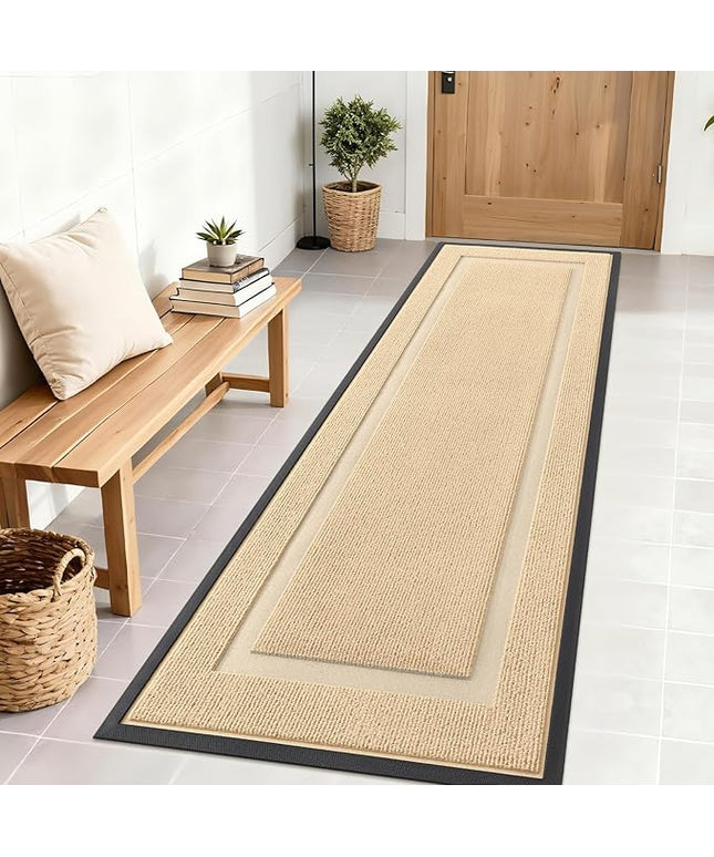 OLANLY Front Door Mat Indoor Outdoor Entrance, Waterproof All-Season, All-Weather Doormat, Sturdy Natural Rubber, Fade Resistant, Low Profile, Easy Clean Patio Porch Entryway Mat, 71x23, Beige