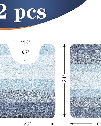 OLANLY Bathroom Rug Set 2 Piece, Soft Absorbent Microfiber Bath Mats and U-Shaped Contour Toilet Rug, Non-Slip, Machine Wash Dry, Plush Shaggy Bath Mats for Bathroom (24"x16"+24"x20", Blue)