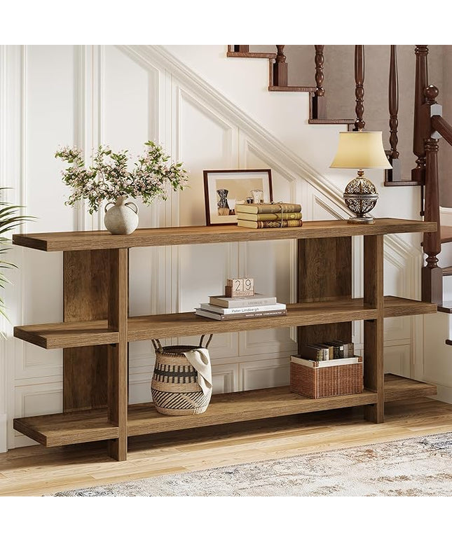 Tribesigns 63 Inches Long Console Table with Storage, Wooden Narrow Entryway Table with 3-Tier Shelf, Farmhouse Accent Foyer Sofa Furniture for Entryway, Living Room, Hallway