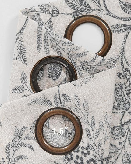 Lazzzy Linen Black Floral Farmhouse Curtains 96 Inches Long Drapes for Living Room Bedroom Pattern Light Filtering Country Vintage Curtain Grommet Top, 2 Panels, Black on Beige