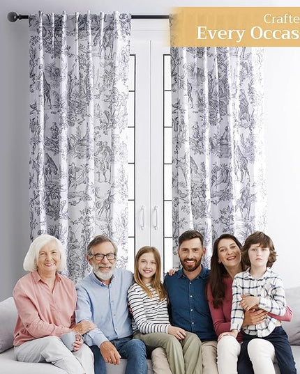 Maison d' Hermine Curtains for Living Room 100% Cotton 108 inch Length Two Panels Light Filtering Toile Curtains with Rod and Loop Pockets (The Miller Paloma Gray (White Background), 50" W x 108" L)
