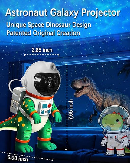 Galaxy Star Projection Night Light, Dinosaur Astronaut Space Projector with Timer, Remote Control, 8 Lighting Modes, Green Nebula Effects for Kids Room Ceiling Decor(Green)