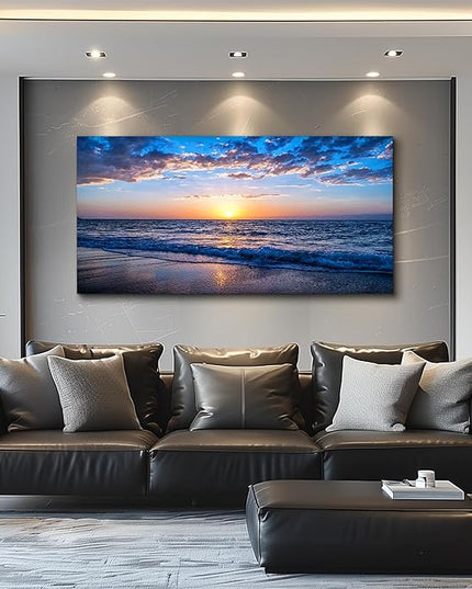 hyidecorart Wall Art Moon Sea blue Ocean Landscape Paintings Bedroom Canvas Art Print wall art for living room Paintings for Wall Decor and Home Decor (24 x 48inch x 1pcs)
