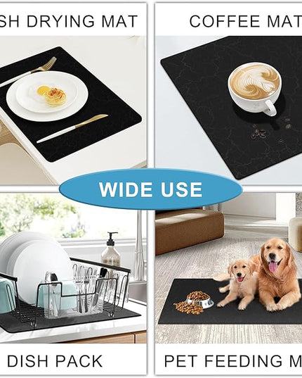 Coffee Maker Mat for Countertops, Coffee Bar Accessories Fit Under Coffee Machine Mat 19"x12"Rubber Backed Coffee Pots - Table Mat Under Appliance, Kitchen Counter Coffee Dish Drying Mat, Marble Black