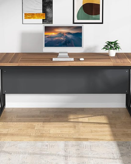 Tribesigns 63 inches Computer Desk, Modern Home Office Desk Writing Table for Workstation, Dark Walnut + Steel Leg, Cabinet not Included (Walnut, 63-inch)