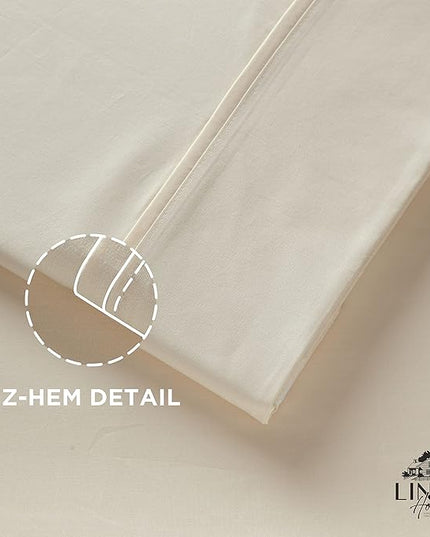 Linen Home 100% Cotton Percale Pillowcases Queen Size, Ivory, 2 Pieces of Pillow Case, Crisp and Cool Strong Bed Linen, 20 inches X 30 inches