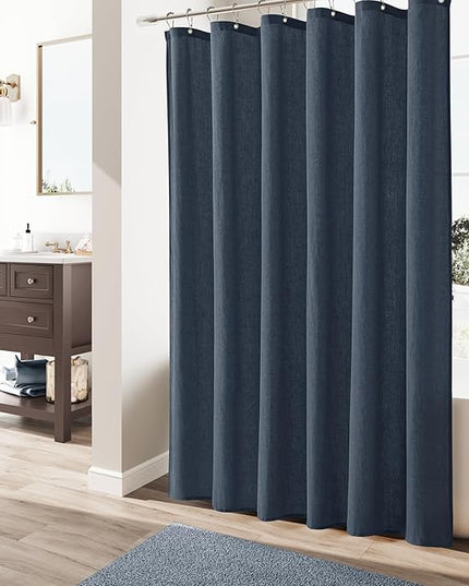 Naturoom Denim Blue Linen Shower Curtain, Country Boho Farmhouse Bath Decor Shower Curtains Neutral Cloth Weighted Textured Fabric Bath Curtain Liner with Hooks, 72x78