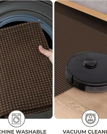 KOZYFLY Runners for Hallways 2.6x8 ft Washable Kitchen Runner Non Slip Rubber Backed Hall Runners Cotton Entryway Runner Rugs Floor Carpet for Indoor Backdoor Bedroom Kitchen, Reddish Brown/Coffee