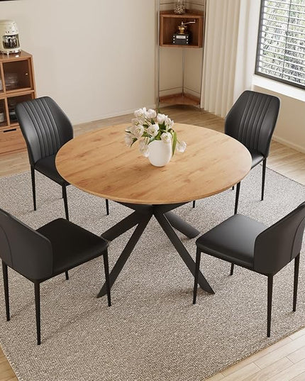 43.2"-59.1" Extendable Round Dining Table Set, Wooden Round Table for 4-6 Person, Oak Coffee Table w/Scratch-Resistant Tabletop