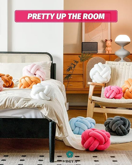 Knot Pillow Ball, Soft Home Decorative Throw Pillows Cushion, Round Changeability Knotted Pillows, Modern Home Handmade Cushions for Bedroom, Sofa, Couch (8 Inch, Hot Pink)