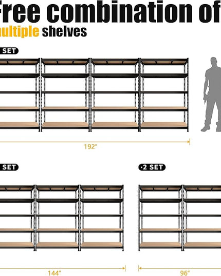 PrimeZone 2 Pack Storage Shelves 48" x 24" x 72" - 5 Tier Heavy Duty Adjustable Garage Storage Shelving, Metal Storage Utility Rack Shelf Unit for Warehouse Pantry Closet Kitchen, Black