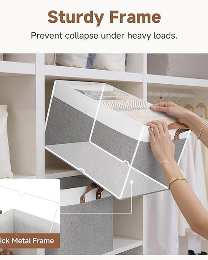 StorageWorks Storage Bins, Fabric Storage Bins for Shelves, Extra Large Storage Baskets with Metal Frame, Closet Baskets and Bins with Handles, Jumbo, Gray and White, 2-Pack