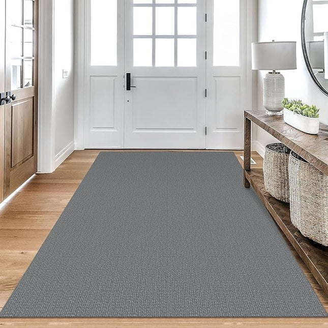 KOZYFLY Washable Area Rug 4x6 Ft Non Slip Rubber Backed Rugs for Entryway Bedroom Throw Rugs Boho Entry Rug, Cotton Braided Floor Carpet for Dining Room Living Room, Grey