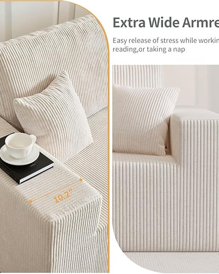 139" Boneless Cloud Sectional Couch for Living Room, Compressed Modular L-Shaped Sofa with Deep Seat, Frameless Corduroy Couch in Boxes, No Assembly Required 4-Seater (Left-Facing Chaise, Beige)