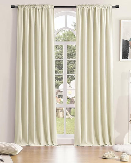 DONREN 2 Panels Cream Curtain Panels for Bedroom - Rod Pocket Thermal Insulated Curtains (42 x 96 Inch,Cream Beige)