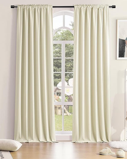DONREN Thermal Room Darkening Draperies Window Curtain Panels - Easy Care Solid Rod Pocket Curtains for Dining Room (52 W x 96 L,2 Panels,Cream Beige)