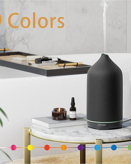 VIVITEST Diffusers for Essential Oils,Stone Oil Diffuser,Ceramic Essential Oil Diffusers Black for Home (250ML)