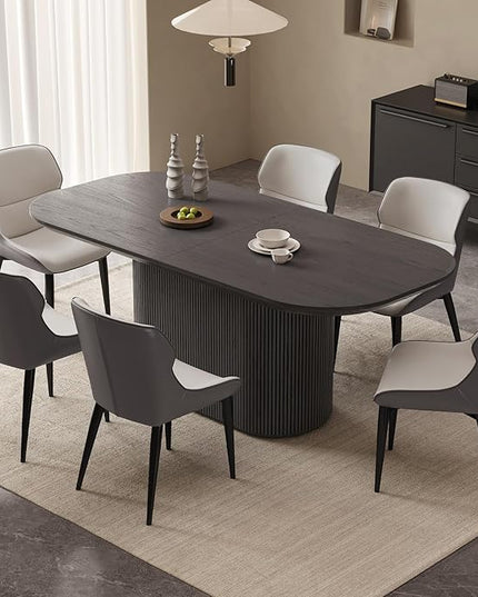 Guyii 70" Oval Dining Table Set, Modern Kitchen Table Set with 6 Chairs, 7 Piece Indoor Rectangular Dining Room Table for Kitchen, Bar, Living Room, Home, Black