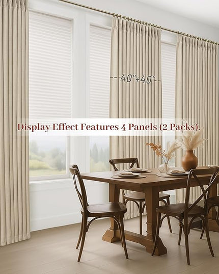 High Ceiling Room Darkening Natural Linen Curtains 108 Inches Long for Dining Room 2 Panels Set, Neutral Pinch Pleated Light Beige Blackout Window Drapes with Back Tab 9 FT Office Large Viral Curtain
