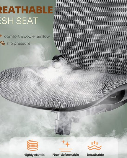 GABRYLLY Ergonomic Office Chair, High Back Home Desk Chair with Headrest, Flip-Up Arms, 90-120° Tilt Lock and Wide Cushion, Big and Tall Mesh Chairs for Man Woman, Grey Task Chair