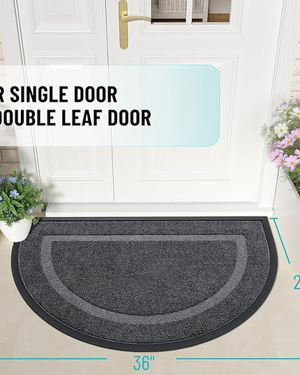 OLANLY Half Circle Door Mat Indoor Outdoor Entrance Welcome, Waterproof All-Season, All-Weather Doormat, Sturdy Natural Rubber, Low Profile, Easy Clean Patio Porch Entryway Mat, 36x24, Grey