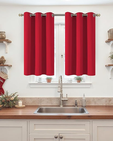 YoungsTex Red Blackout Curtains 40 Inches Length for Short Window - Thermal Insulated Drapes with Grommet Room Darkening for Kitchen Bedroom Bathroom, 2 Panels, 42 x 40 Inch