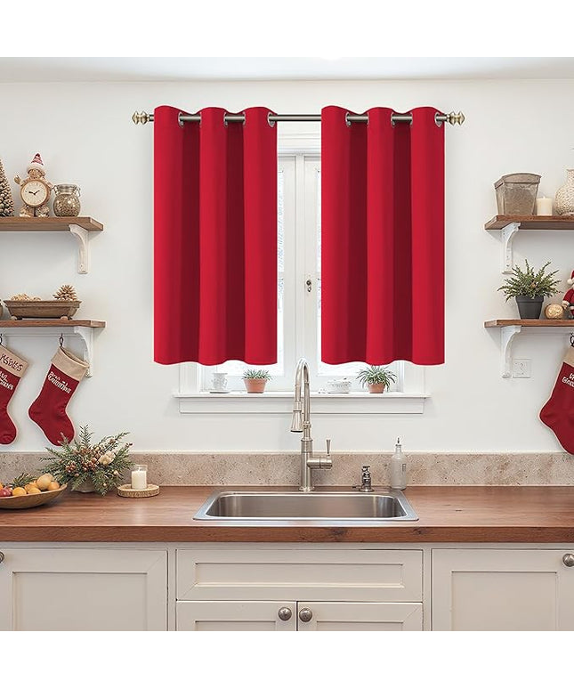 YoungsTex Red Blackout Curtains 40 Inches Length for Short Window - Thermal Insulated Drapes with Grommet Room Darkening for Kitchen Bedroom Bathroom, 2 Panels, 42 x 40 Inch
