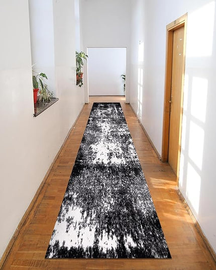 Keen Home Design Area Rugs - 2x14 Non-Shedding, Abstract Rugs for Kitchen, Living Room, Bedroom, Dining Room, Entryway - Size: 2'8" x 14', Abstract Black