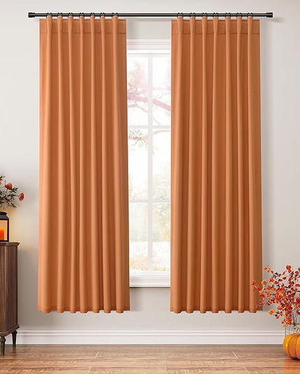 Guken Orange Blackout Curtains 72 Inch Length 2 Panels Set for Living Room Bedroom Back Tab Thermal Insulated 100% Black Out Linen Drapes Room Darkening Window Curtains 72 Inches Long