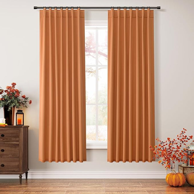 Guken Orange Blackout Curtains 72 Inch Length 2 Panels Set for Living Room Bedroom Back Tab Thermal Insulated 100% Black Out Linen Drapes Room Darkening Window Curtains 72 Inches Long