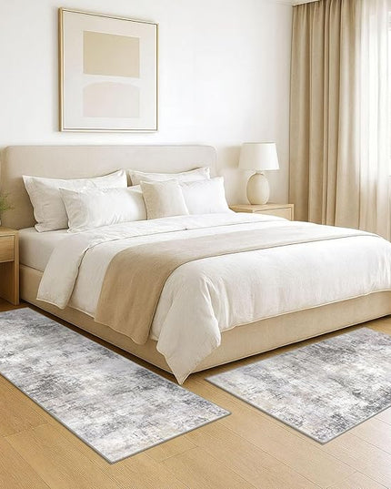 IOHOUZE Abstract Area Rugs and Runners Sets 2x6 and 3x5 Ft, Washable Entryway Rug and Runner Set, Non Slip Kitchen Rug Set, Printed Faux Wool Modern Floor Carpet for Hall Kitchen Entrance, Grey Beige