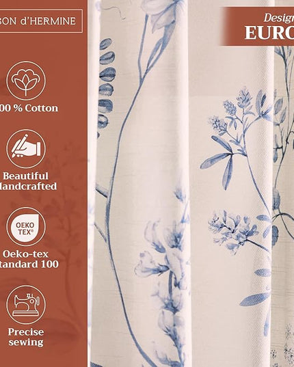Maison d' Hermine Curtains for Living Room 100% Cotton 96 inch Length One Panel Light Filtering Curtains for Bedroom Windows with Rod and Loop Pockets Drapes (Neo Ipomee Beige, 50" W x 96" L)