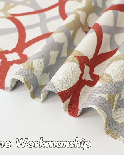 DriftAway Alexander 100% Blackout Curtains for Living Room Linen Blend Pattern Match Thermal Insulated Room Darkening Geo Moroccan Mid Century Back Tab Bedroom Drapes 2 Panels 52 x 84 Inch Linen Red
