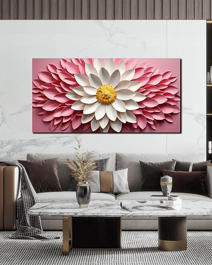 Ouzzlie Flower Canvas Wall Art for Living Room Bedroom Home Office Pink Picture Art Modern Large Floral Wall Decor Prints White Artwork 24" x 48"