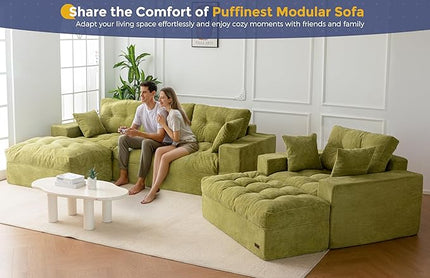 MAXYOYO Sectional Sofa Couch and Chaise Lounge, L Shaped Modern Cloud Couch with Ottoman, Comfy Sofa with Layered Cushion, Tufted Upholstered Sleeper Chair for Living Room, No Assembly Required