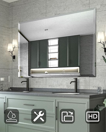 Mirrorons Beveled Mirror, Bathroom Mirrors 48" x 30", Frameless Rectangle Bathroom Mirror with Beveled Edge, Hangs Horizontally or Vertically. Upgraded Shatterproof Mirror