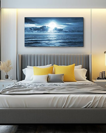 hyidecorart Beach Wall Art Canvas Print, Blue Ocean Waves Seascape Painting for Living Room, Bedroom, Office & Bathroom Coastal Home Decor Natural Sea Landscape Print Artwork 20x40inch