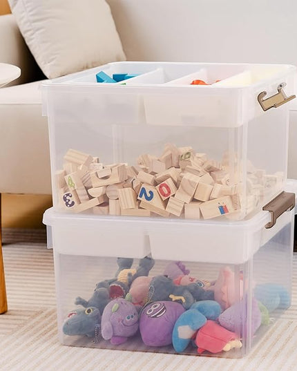 Citylife 32 QT Plastic Storage Bins with Removable Tray Large Stackable Storage Containers for Organizing Craft Storage and Storage Craft, Clothes, Files, Office Supplies, 2 Packs