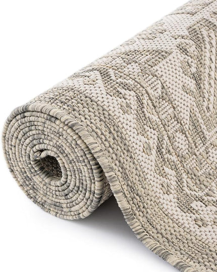 Rugs.com Outdoor Aztec Collection Rug – 13 Ft Round Light Gray Flatweave-Pile Rug Perfect for Kitchens, Dining Rooms