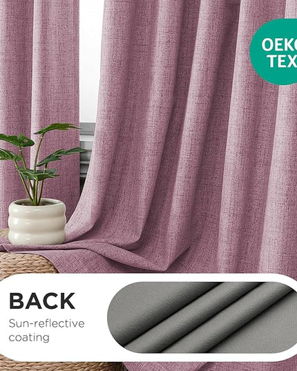 Joydeco Pinch Pleated Curtains - 100% Blackout for Bedroom, Pink Linen Curtains 40" W x 72" L, Thermal Insulated 2 Panels Light Blocking Drapes, Back Tabs for Living Room