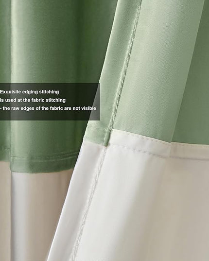 BULBUL Color Block Window Curtains Panels 120 inches Long Sage Green Ivory Velvet Farmhouse Drapes for Bedroom Living Room Darkening Treatment with Grommet Set of 2