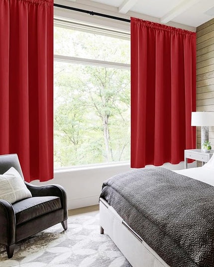 DWCN Blackout Curtains for Living Room Thermal Insulated, Energy Saving & Noise Reducing Bedroom Curtains, Red, W 52x L 36 Inch, Set of 2 Rod Pocket Curtain Panels