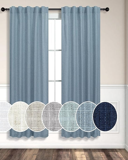 Blue Curtains 38 Inch Width for Kitchen Door 2 Panels Back Tab Rod Pocket Semi Sheer Linen Skinny Light Blue Small Curtain for Bedroom Laundry Bathroom Side Windows Country Farmhouse Wide 38x63 Length