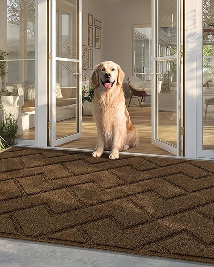 hicorfe Front Door Mat Outside Entrance,36"x59" Absorbent Muddy Dirt Resist Welcome Door Mats Outdoor Indoor,Stain and Fade Resistant,Non Slip Backing Entry Mat Doormat for Entryway(Dark Brown)