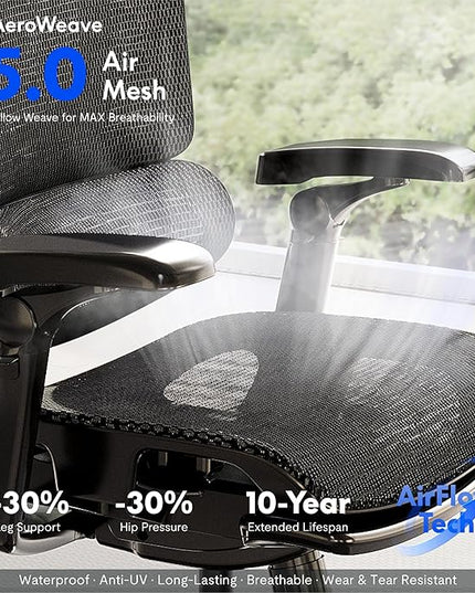 FLEXISPOT ErgoX-PRO Ergonomic Office Chair Black – 5D Lumbar, 7D Armrests, 4D Headrest, 551LB Capacity, AeroWeave 5.0 Mesh Seat – Office, Gaming, Bedroom